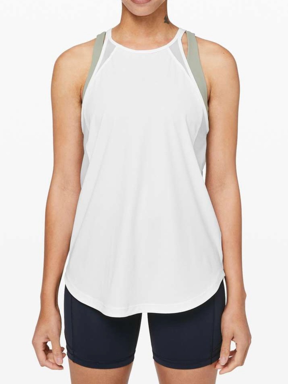 Lululemon Run Off Route Tank Size M/L White Mesh Trim Thin Straps
